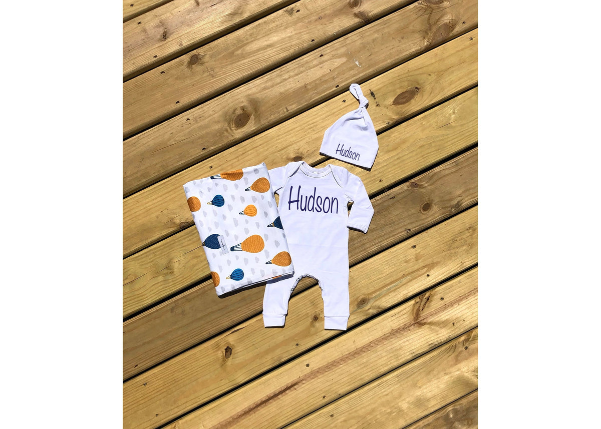 Personalized Baby Boy Romper Set: Balloon Adventure Outfit