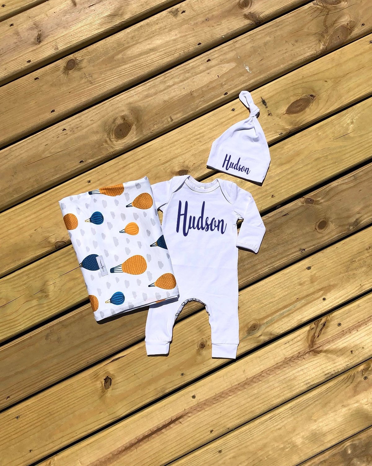 Personalized Baby Boy Romper Set: Balloon Adventure Outfit