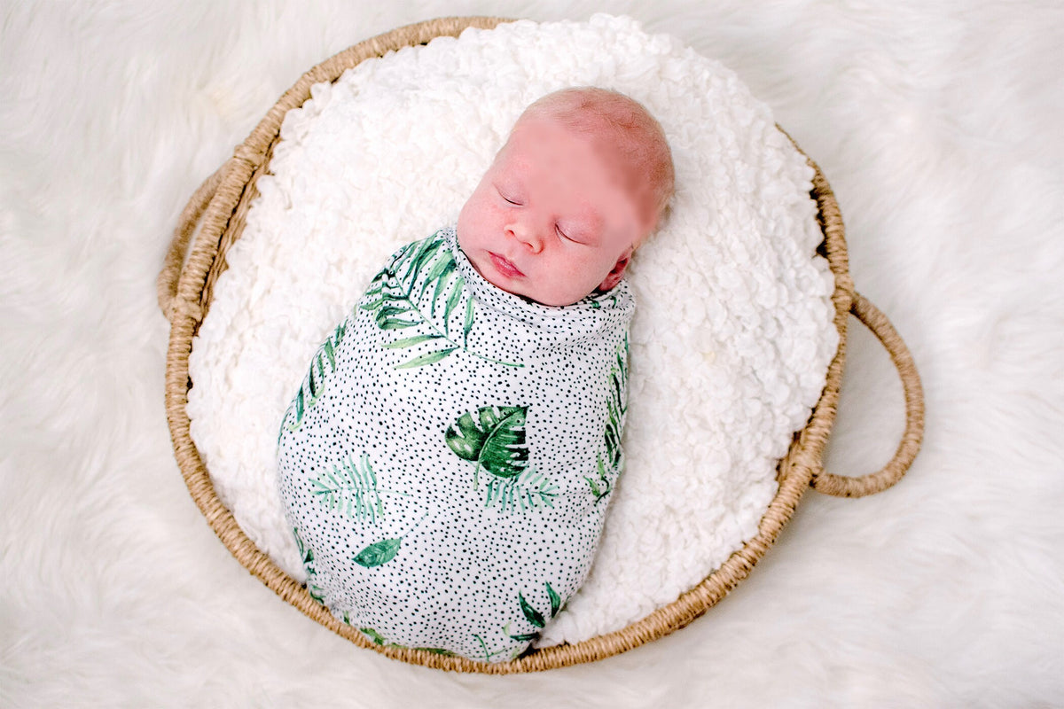 Personalized Baby Gown Set: Olive Palm Leaf Swaddle Blanket, Coming Home Outfit
