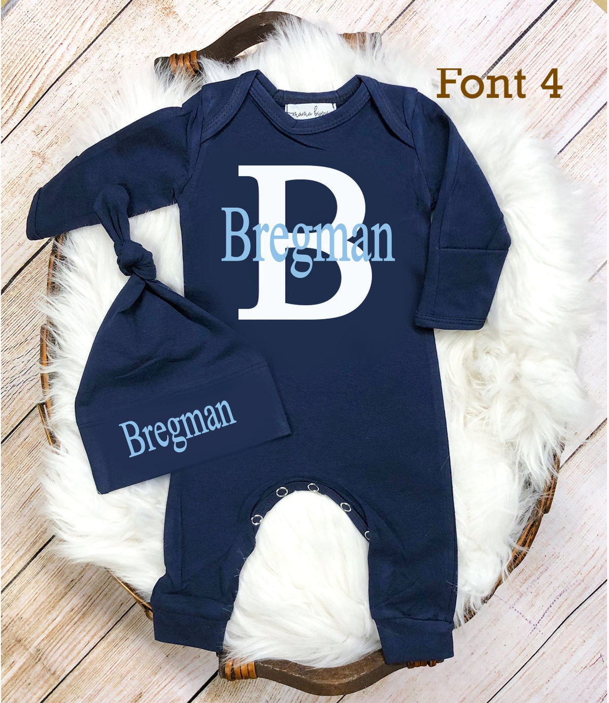 Monogram Baby Boy Coming Home Outfit: Personalized Newborn Romper & Hat