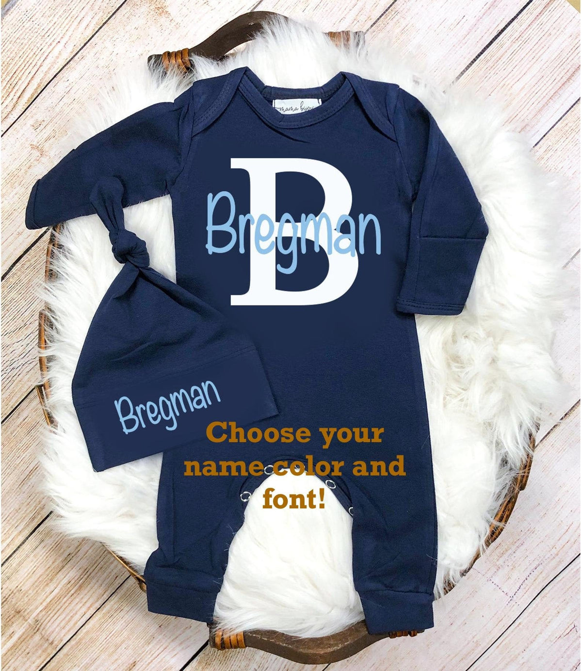 Monogram Baby Boy Coming Home Outfit: Personalized Newborn Romper & Hat