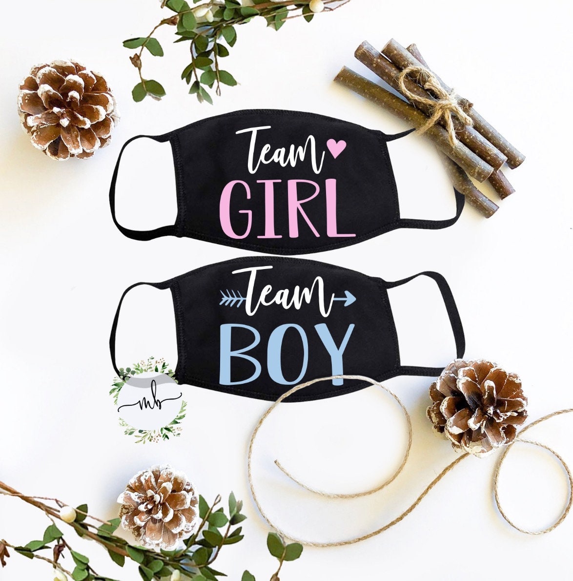Team Boy or Girl Face Mask: Gender Reveal Party Favor