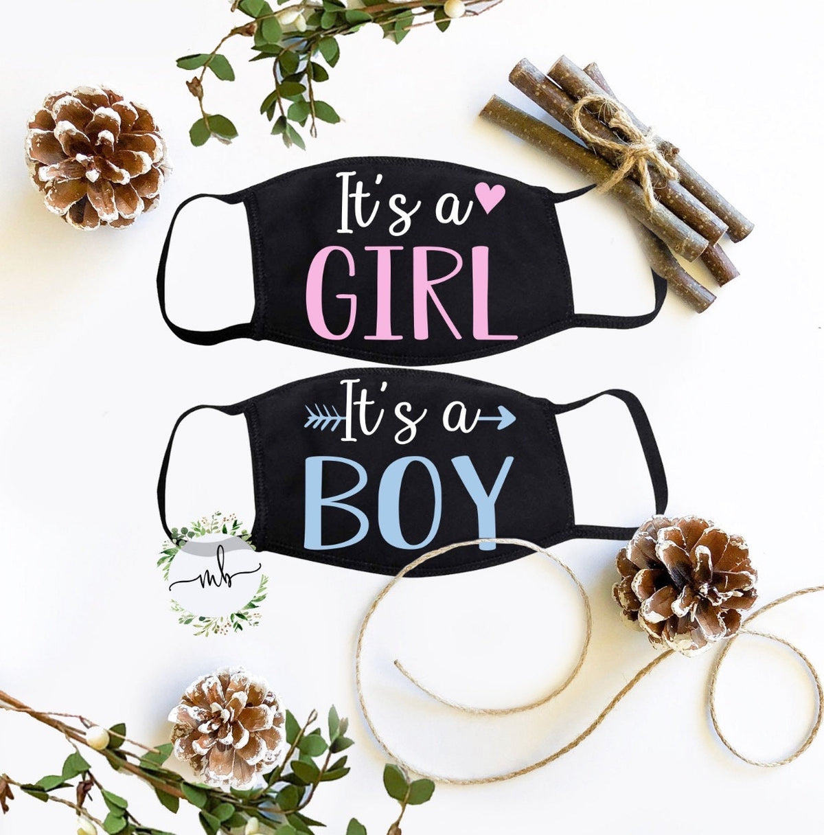 Gender Reveal Face Mask: Boy or Girl Baby Shower