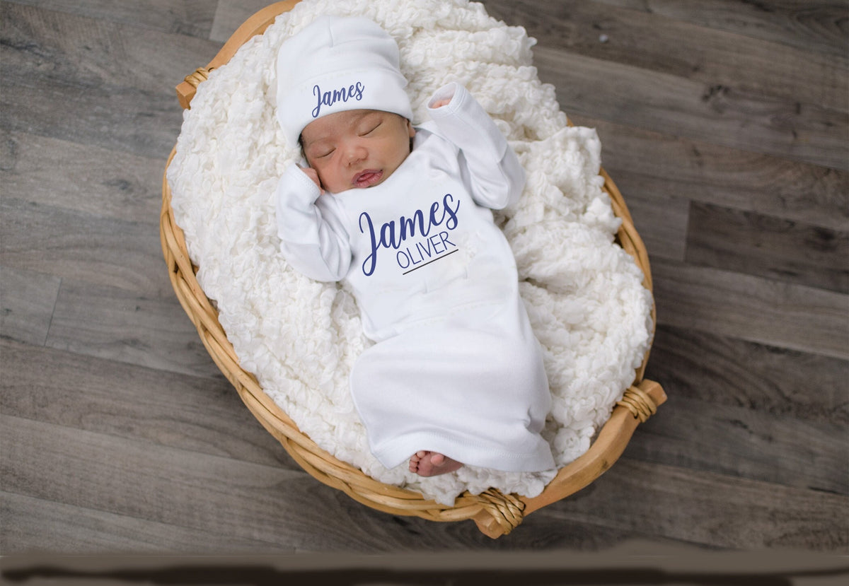 Personalized Baby Boy Gown: Newborn Coming Home Outfit