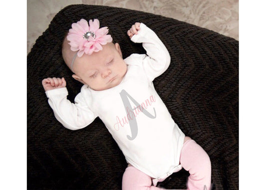 Personalized Newborn Girl Outfit: Gray & Pink Baby Clothes