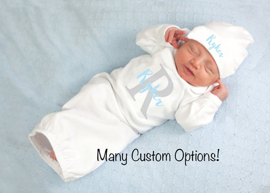Monogrammed Newborn Boy Outfit: Personalized Baby Coming Home Outfit