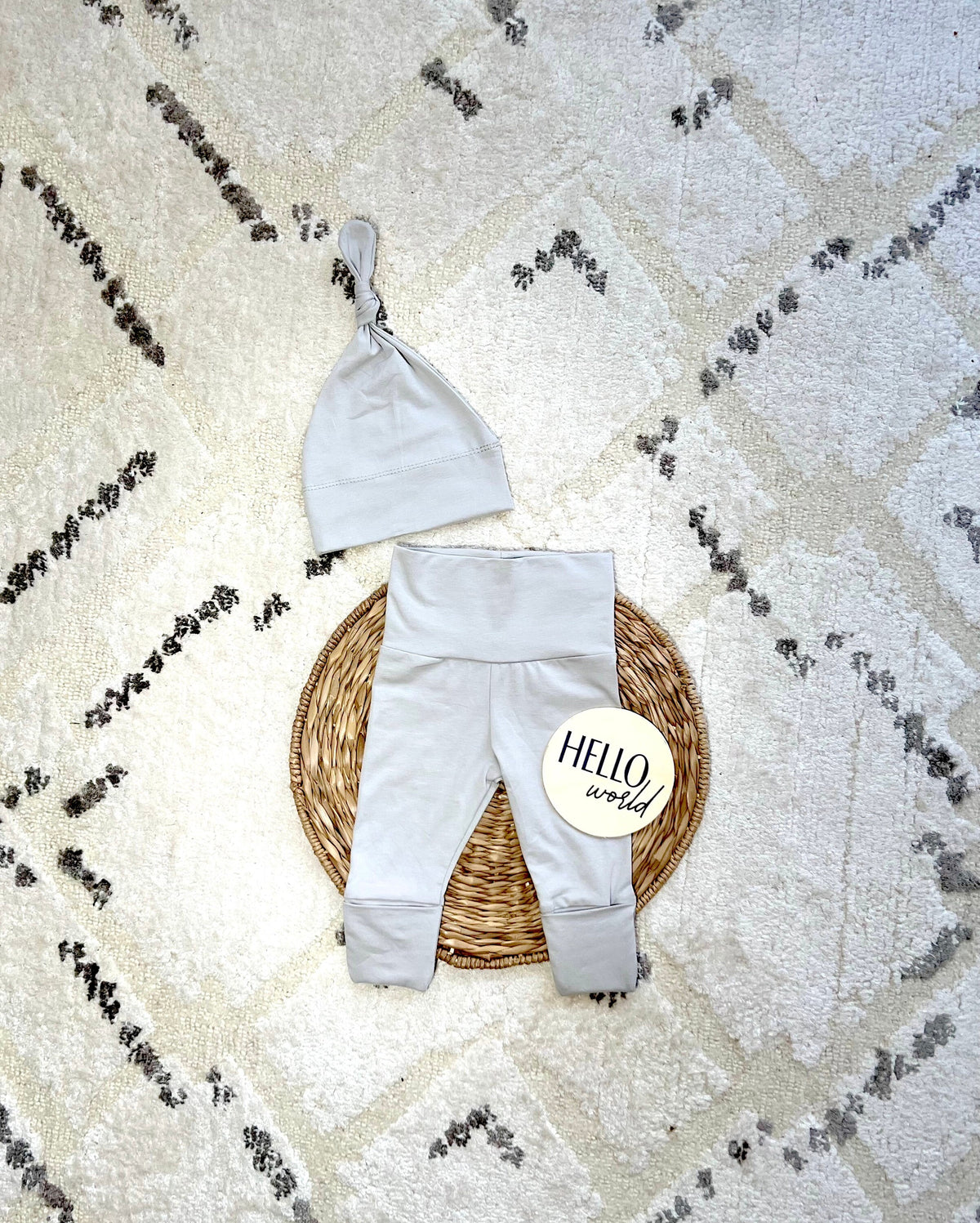 Neutral Baby Clothes Set: Cotton Footie Pants, Knotted Hat & Headband