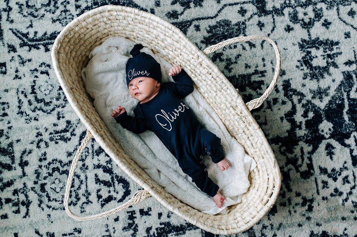 Newborn Boy Coming Home Outfit, Baby Shower Gift Boy, Personalized Baby Romper Navy, Baby Boy Clothes - Mama Bijou