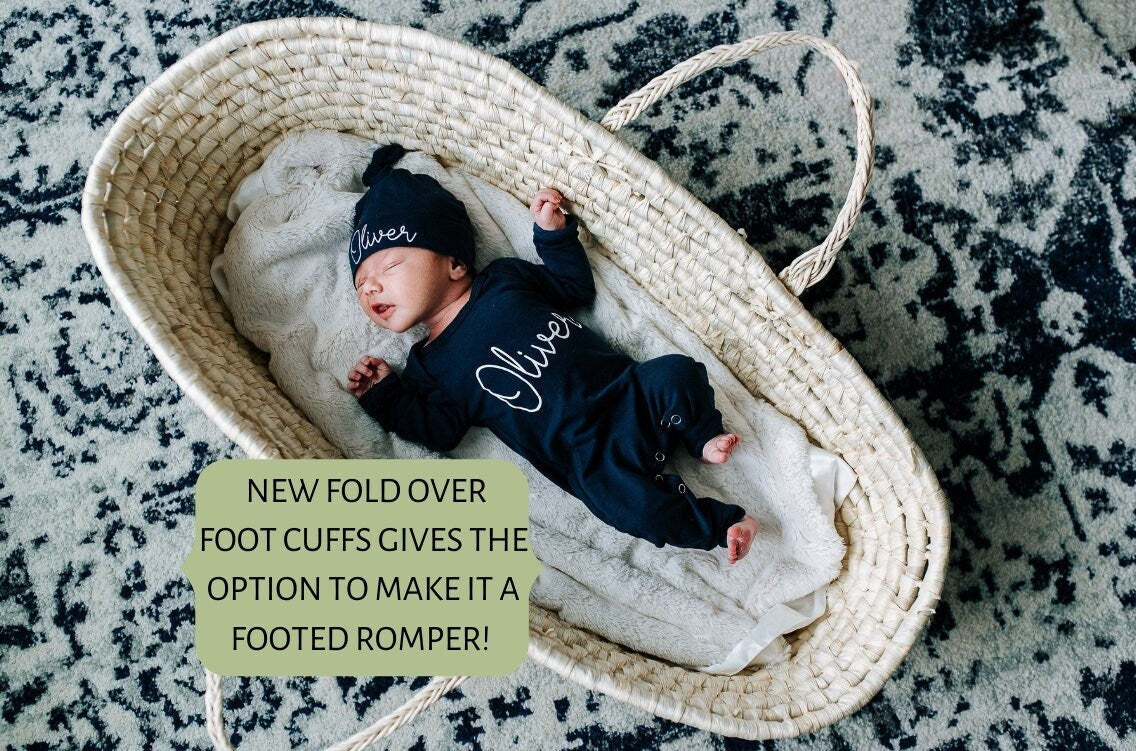 Personalized Newborn Romper & Hat Set: Cotton Coming Home Outfit