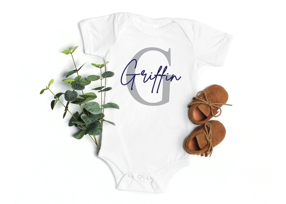 Personalized Baby Boy Bodysuit: Navy Monogrammed Clothing