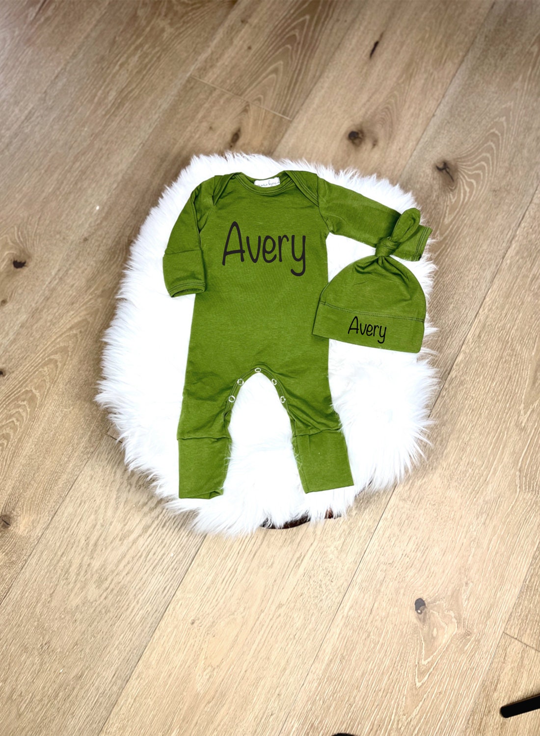 Personalized Olive Baby Romper: Gender Neutral Coming Home Outfit