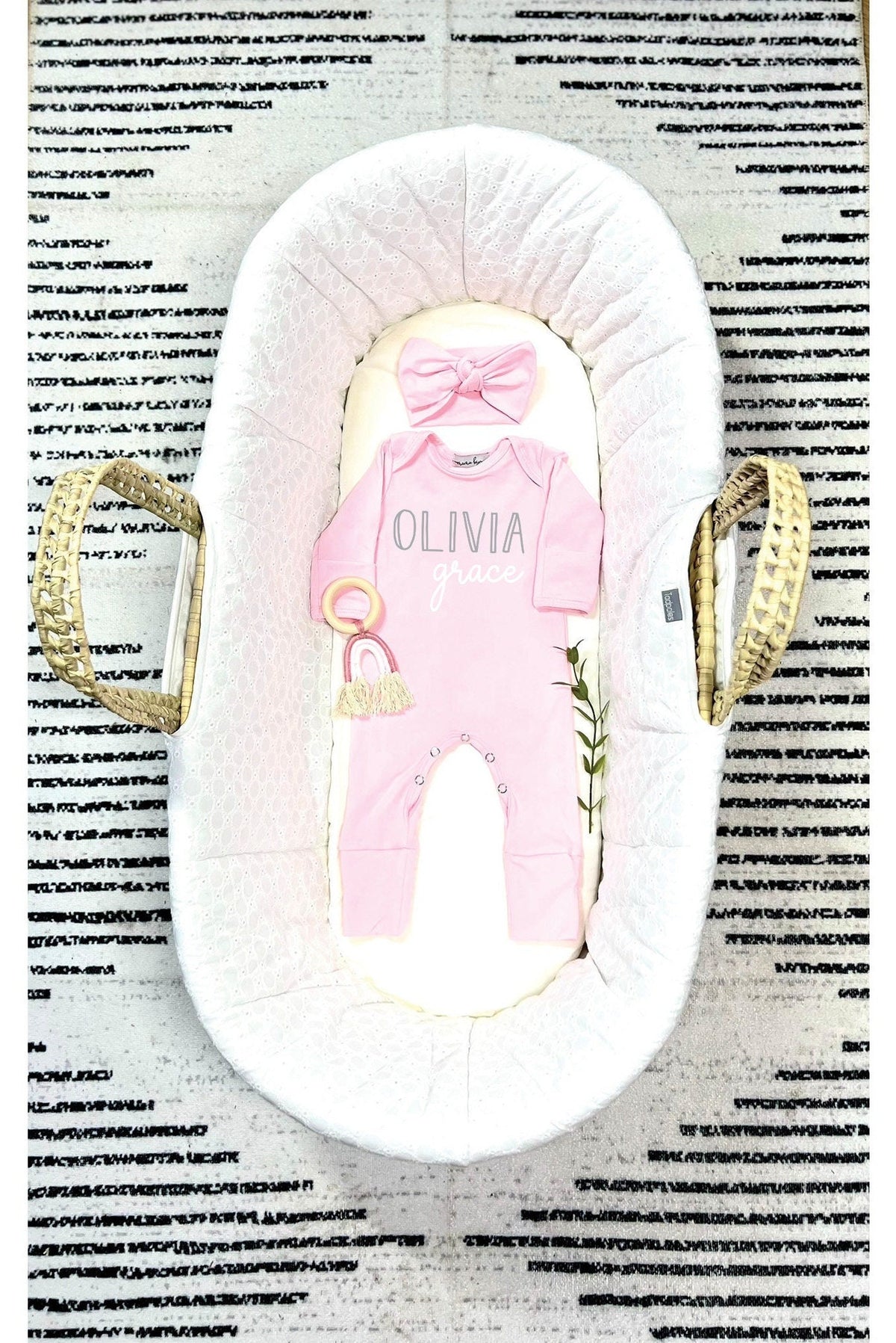 Personalized Baby Girl Coming Home Outfit: Pink Romper & Headband Set