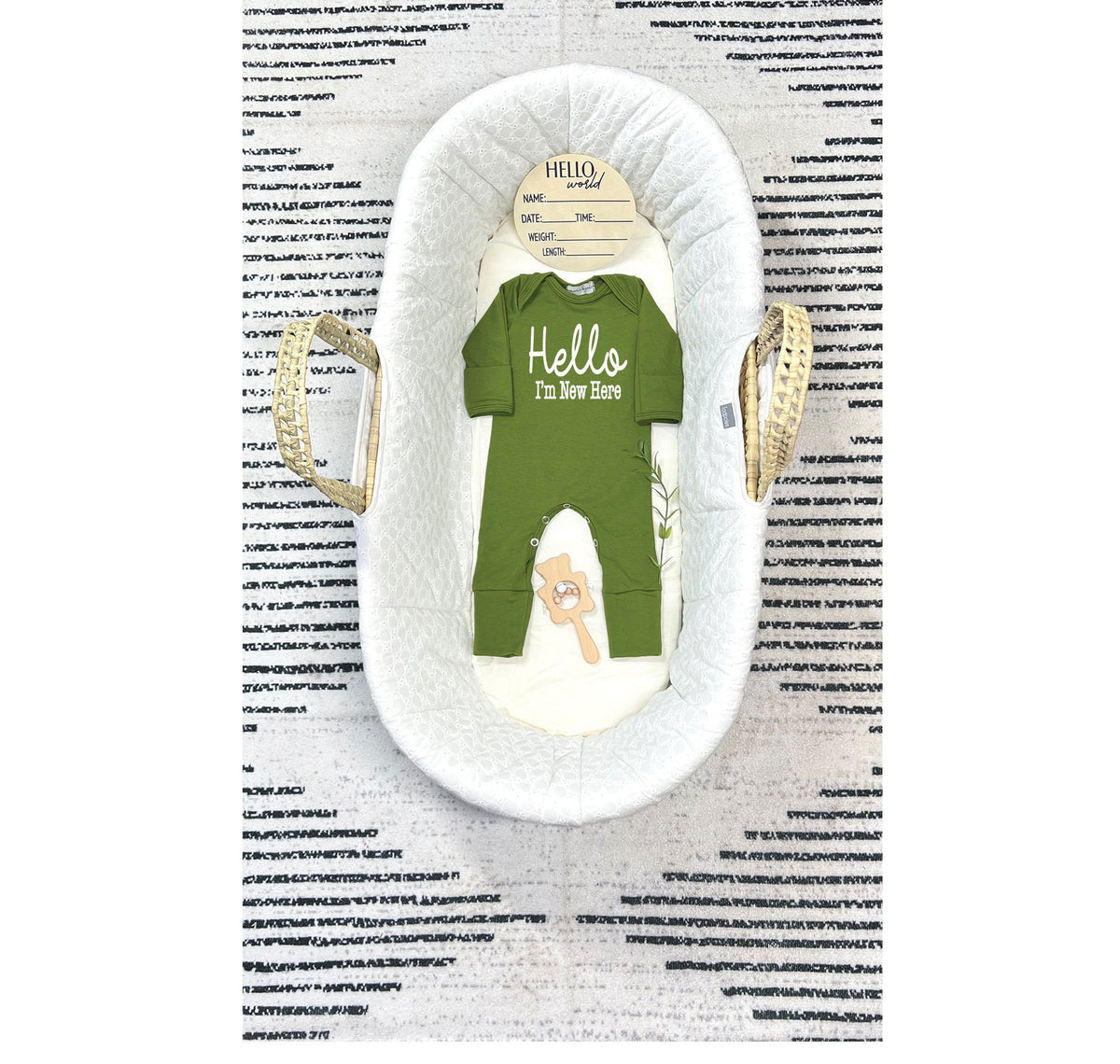 Olive Green Baby Romper Gift Set: Personalized Newborn Outfit