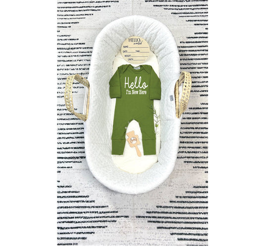 Olive Green Baby Romper Gift Set: Personalized Newborn Outfit