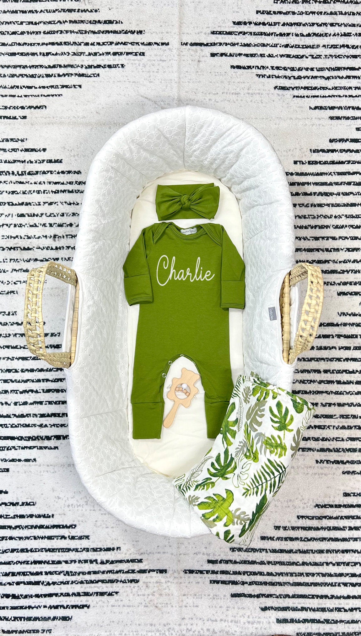 Personalized Olive Baby Romper: Gender Neutral Coming Home Outfit