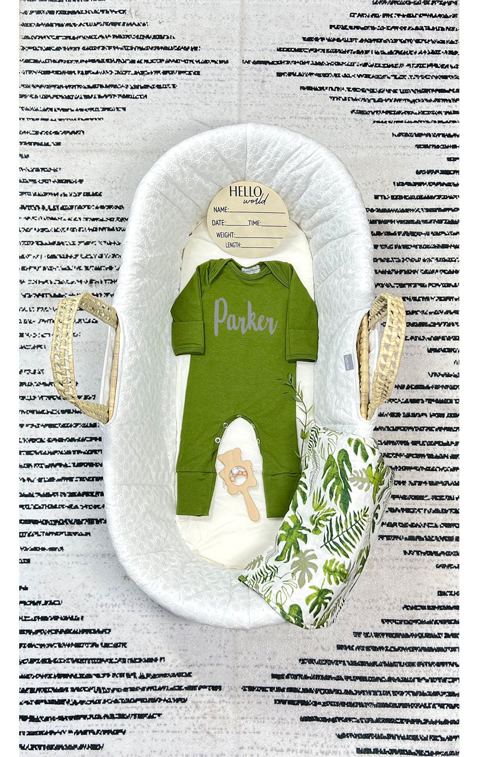 Personalized Olive Baby Romper: Gender Neutral Coming Home Outfit