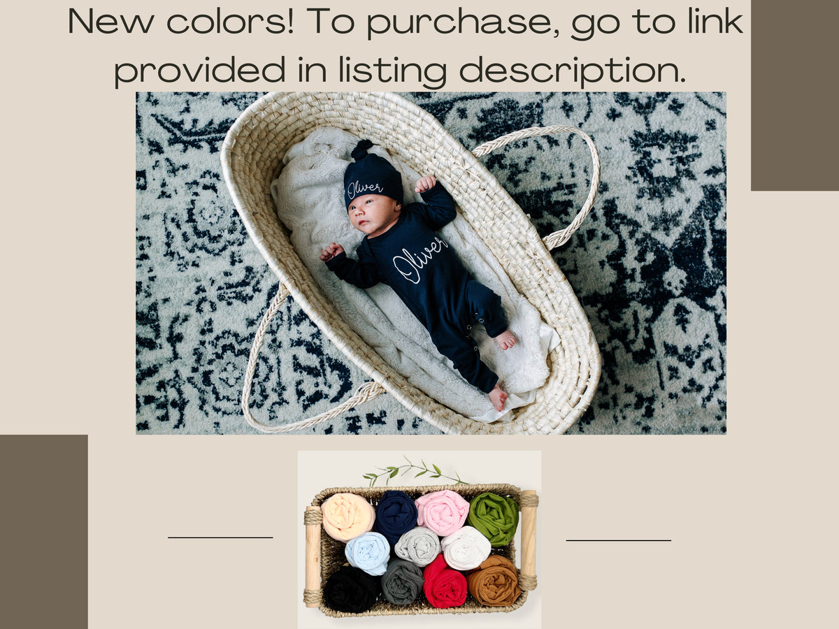 Personalized Newborn Boy Romper Set: Navy Cotton Take Home Outfit