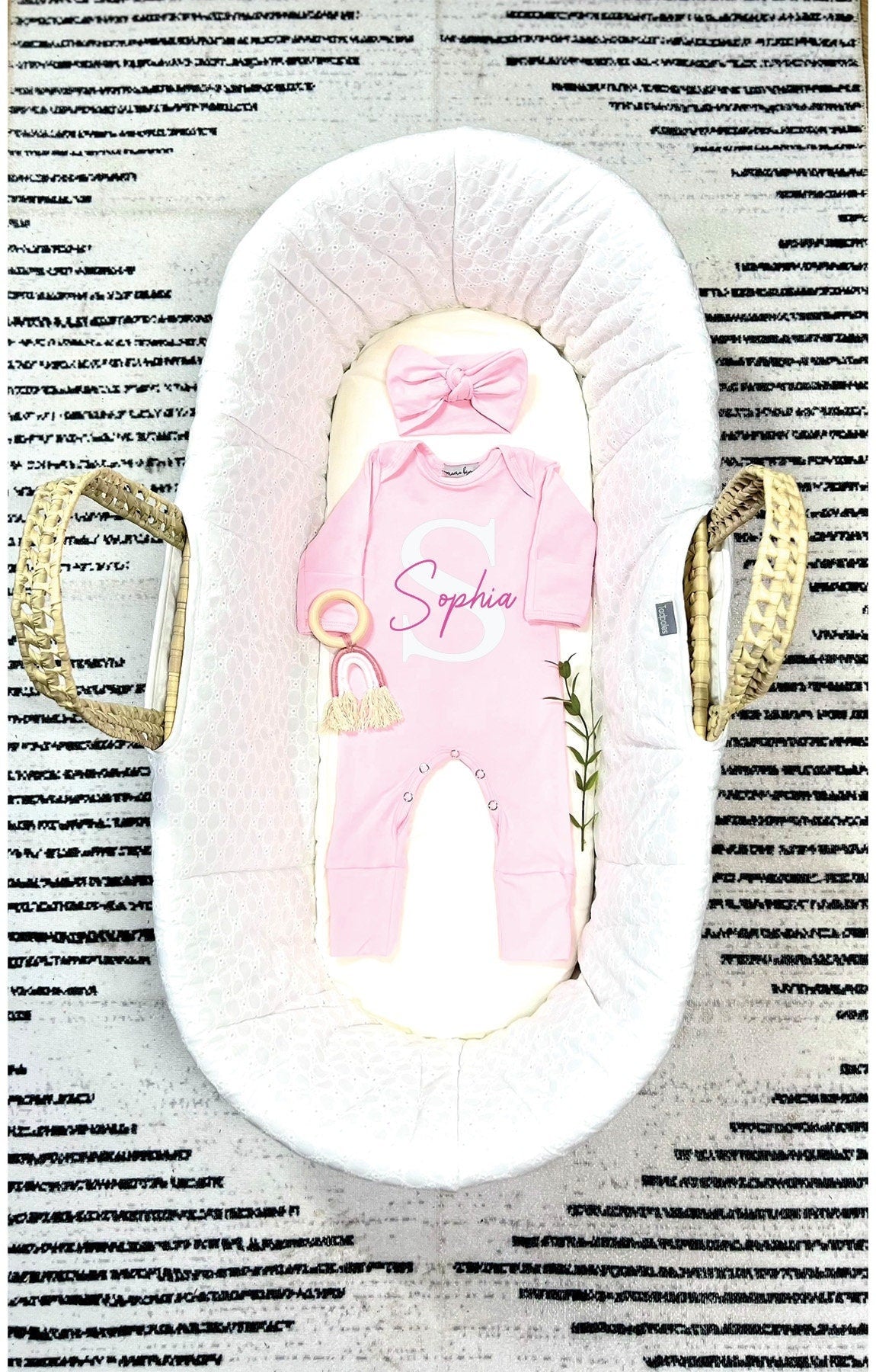 Personalized Newborn Girl Romper: Light Pink Cotton Coming Home Outfit