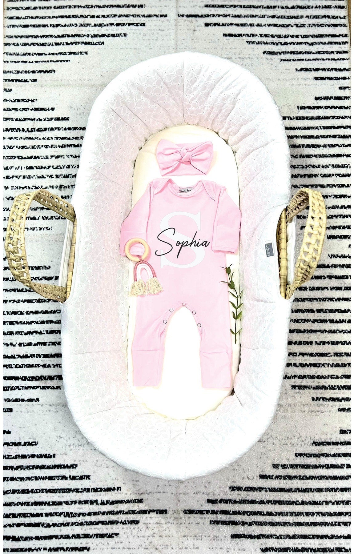Personalized Newborn Girl Romper: Light Pink Cotton Coming Home Outfit