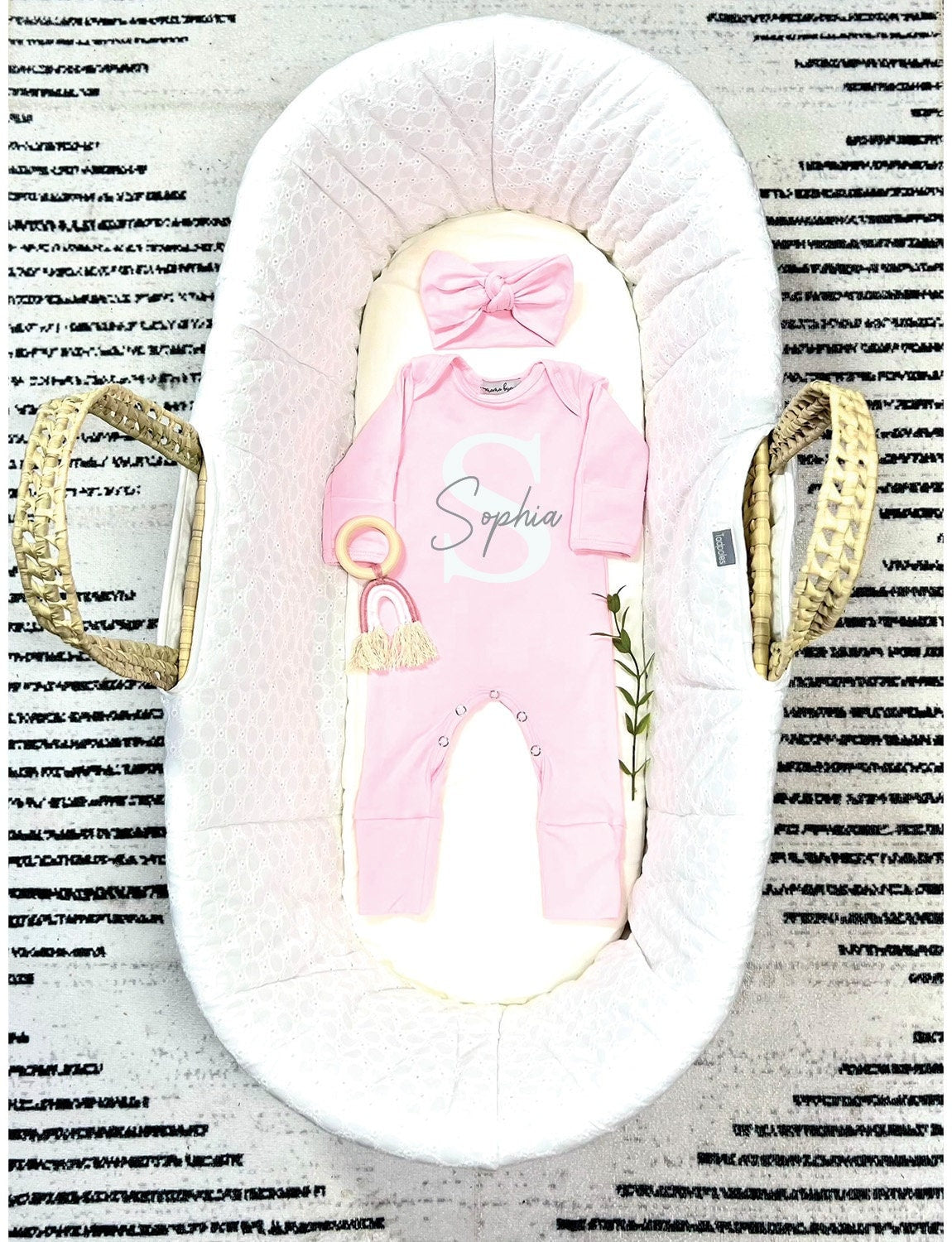 Personalized Newborn Girl Romper: Light Pink Cotton Coming Home Outfit