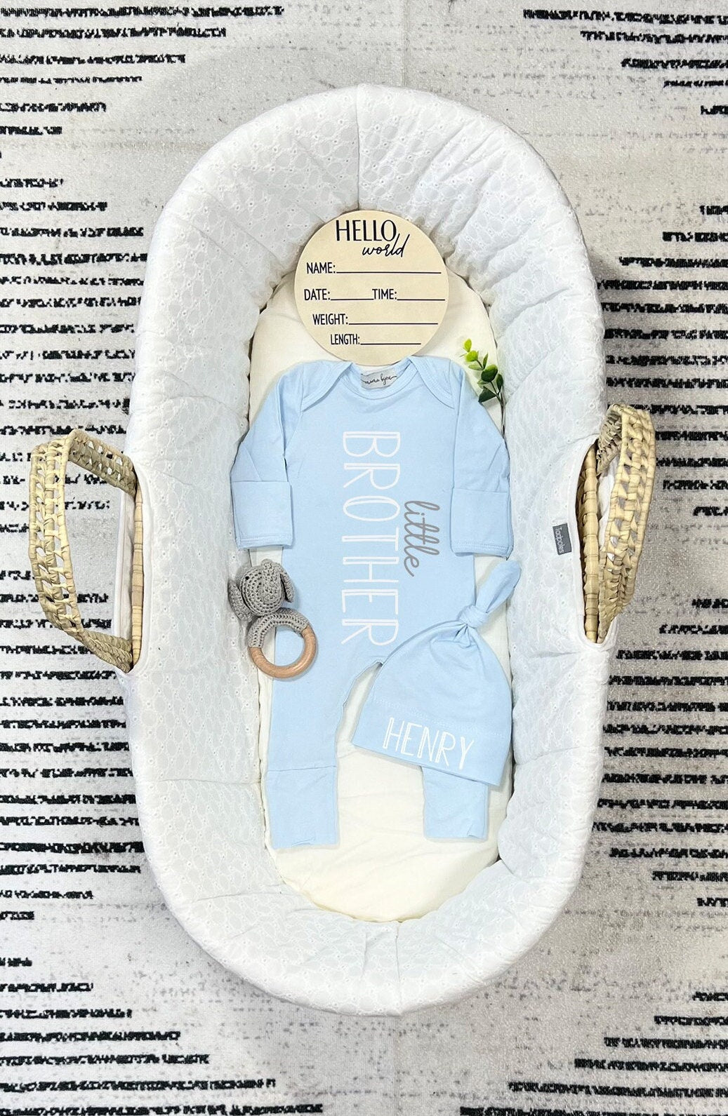 Personalized Little Brother Romper & Hat Set: Newborn Outfit