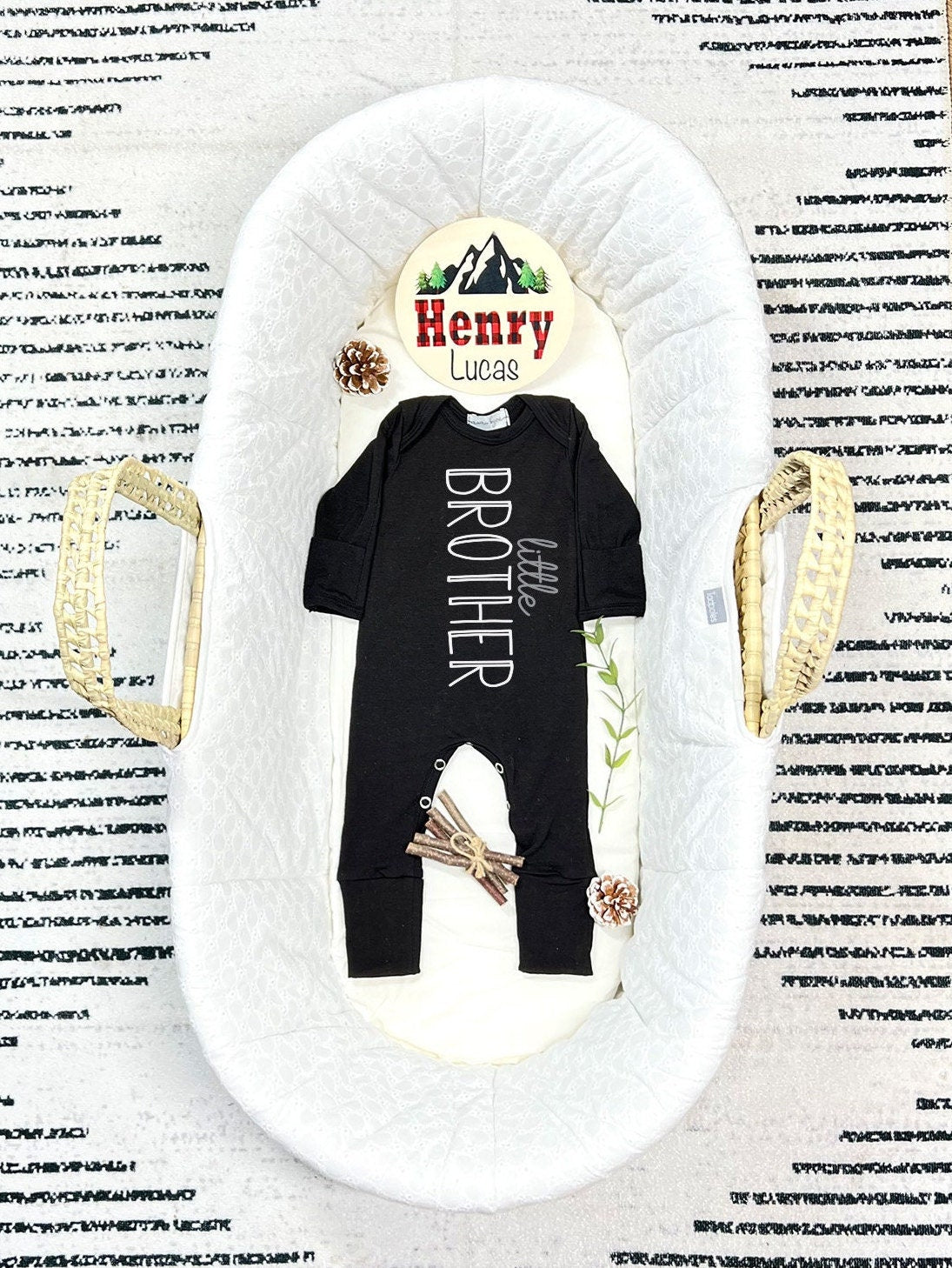 Personalized Little Brother Romper & Hat Set: Newborn Outfit