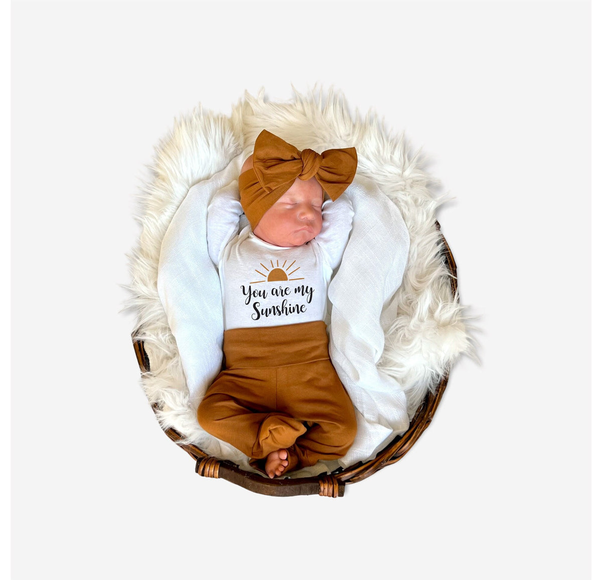 Newborn Girl Coming Home Outfit, You are My Sunshine Newborn Pants Set Optional Footed Feet, Baby Girl Gift, Baby Shower Gift Mama Bijou