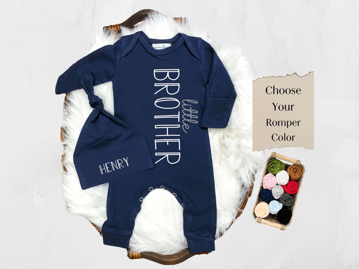 Personalized Little Brother Romper & Hat Set: Newborn Outfit