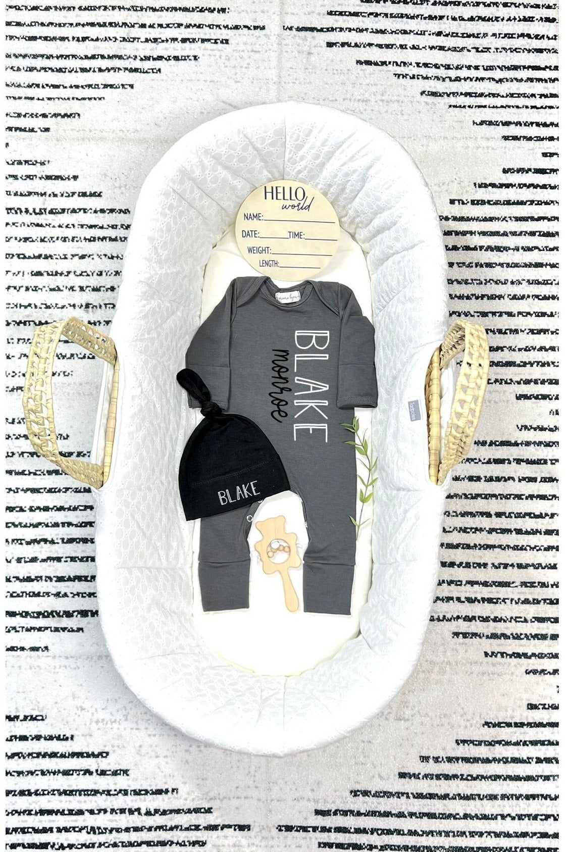 Newborn Boy Coming Home Outfit Personalized, Baby Gift Boy, Charcoal Gray Romper Fold Over Mitts & Feet, Baby Shower Gift Boy, Mama Bijou