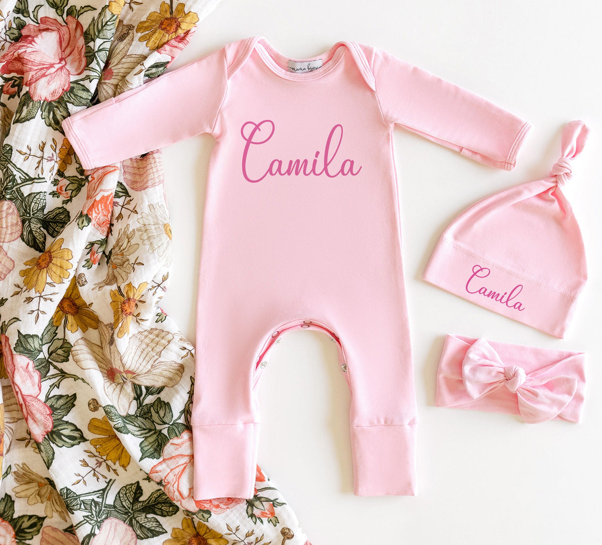 Personalized Newborn Girl Romper Set: Boho Take Home Outfit