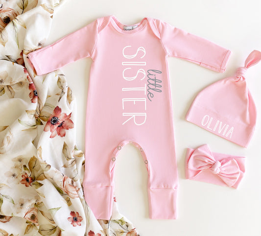 Little Sister Newborn Coming Home Outfit Personalized, Little Sister Clothing, Newborn Baby Gift, Sibling Outfits, Baby Announcement