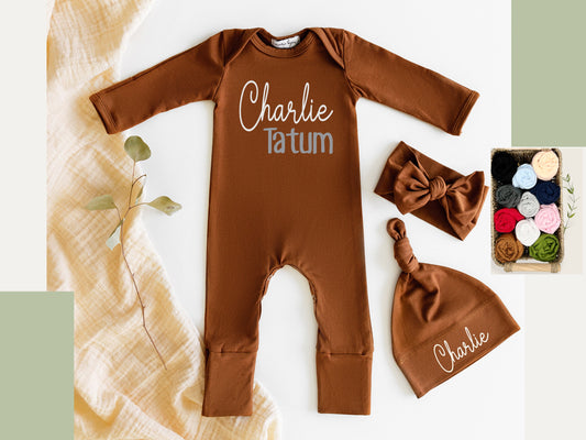Personalized Baby Romper: Cotton Coming Home Outfit with Hat
