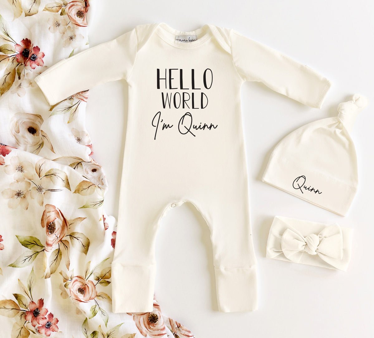 Personalized Newborn Romper: Cream Cotton Baby Coming Home Outfit