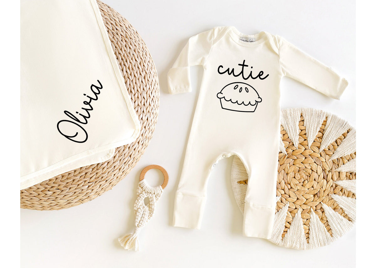 Personalized Newborn Romper Set: "Cutie Pie" Baby Outfit, Fall Coming Home Gift