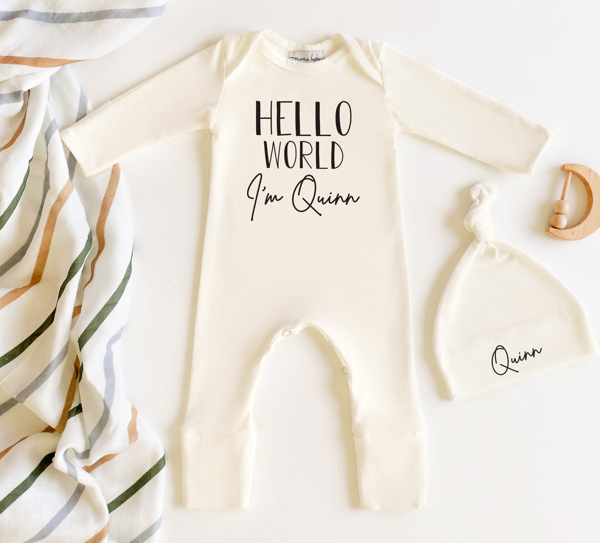 Personalized Newborn Romper: Cream Cotton Baby Coming Home Outfit