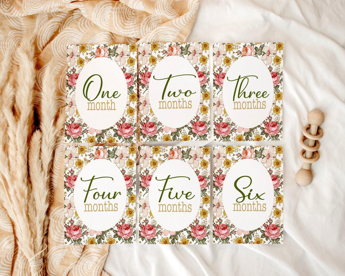 Hibiscus Floral Baby Milestone Cards: Newborn Photo Props