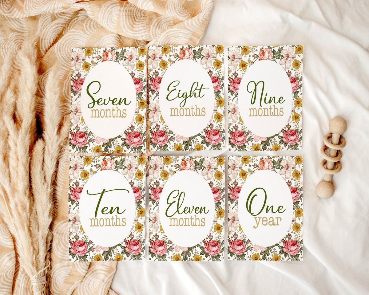 Hibiscus Floral Baby Milestone Cards: Newborn Photo Props