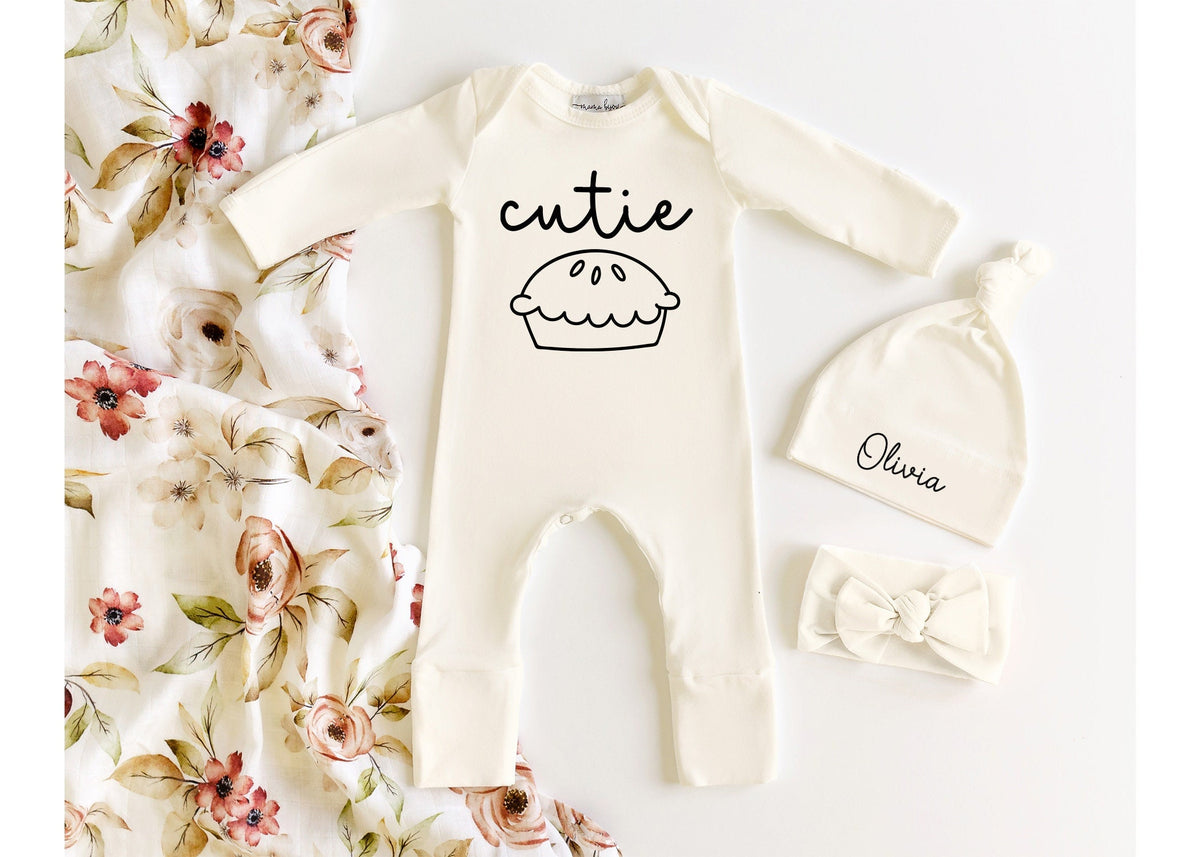 Personalized Newborn Romper Set: "Cutie Pie" Baby Outfit, Fall Coming Home Gift
