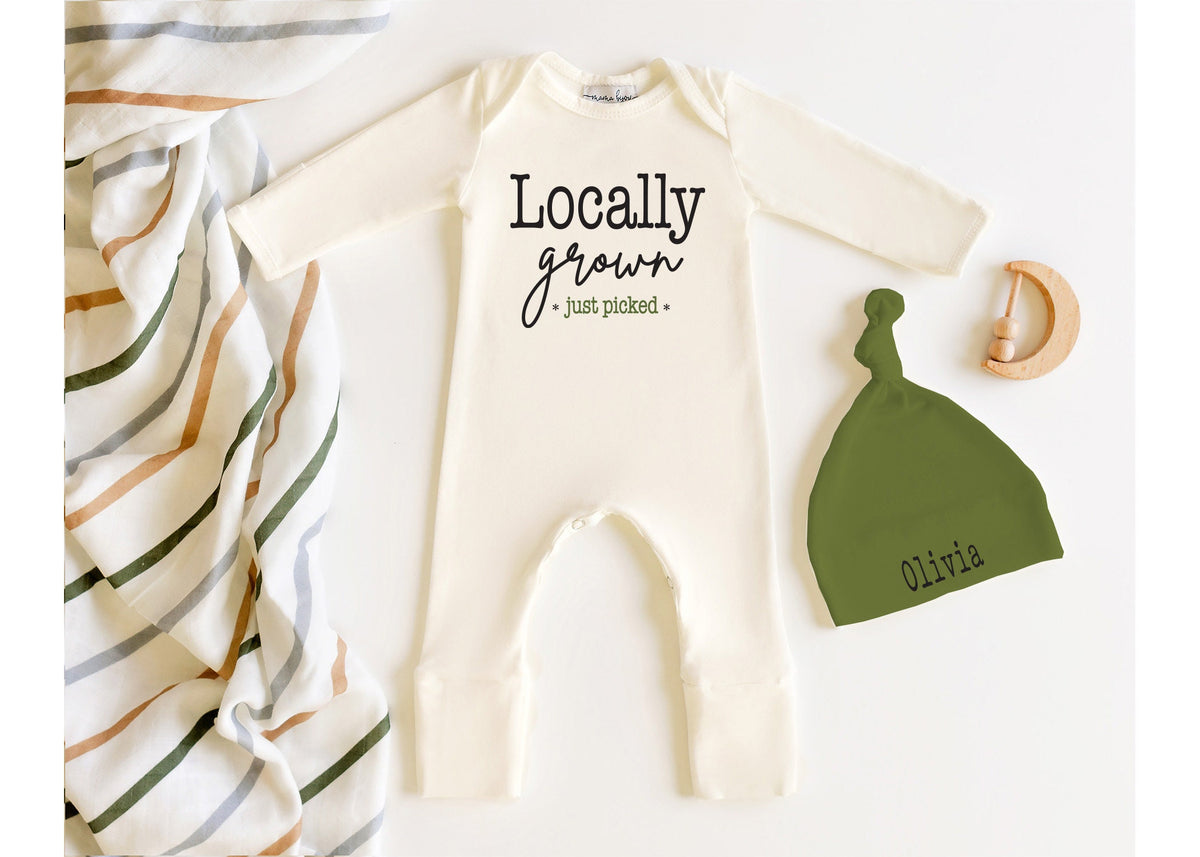 Newborn Girl Coming Home Outfit: Cream Cotton Romper, Fold-Over Mitts