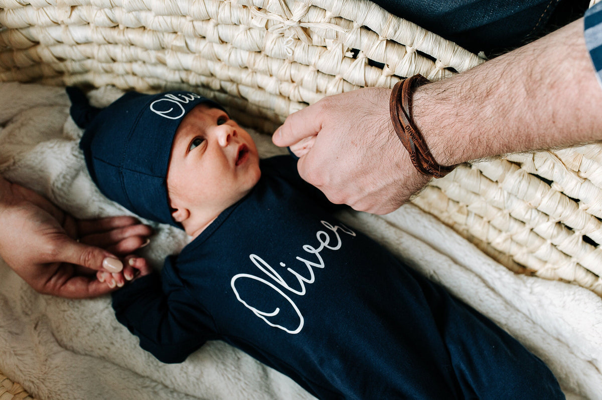 Personalized Newborn Boy Romper: Cotton Footed Outfit & Hat Set