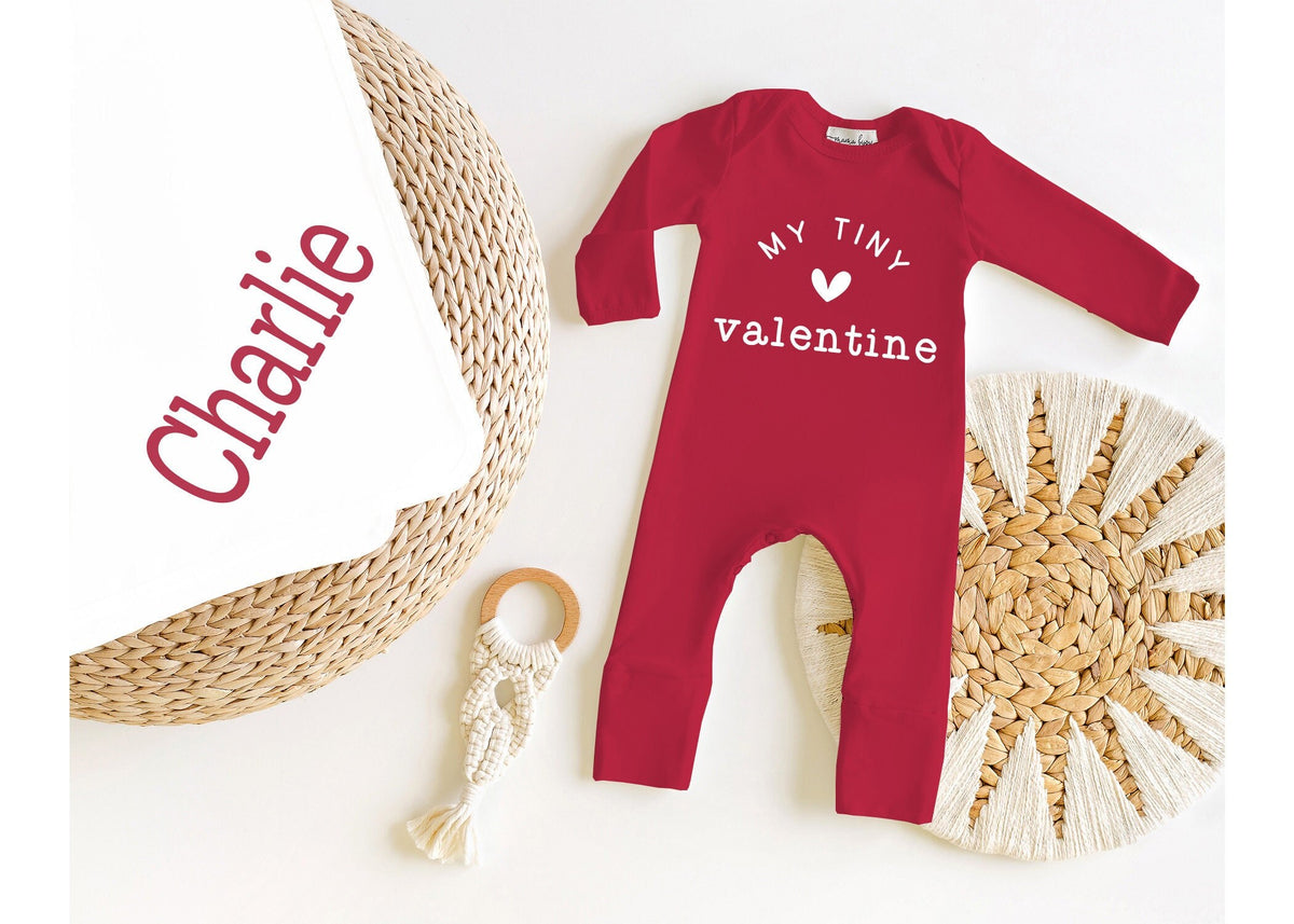 Valentine's Baby Romper: Red Cotton Outfit, Fold-Over Mitts