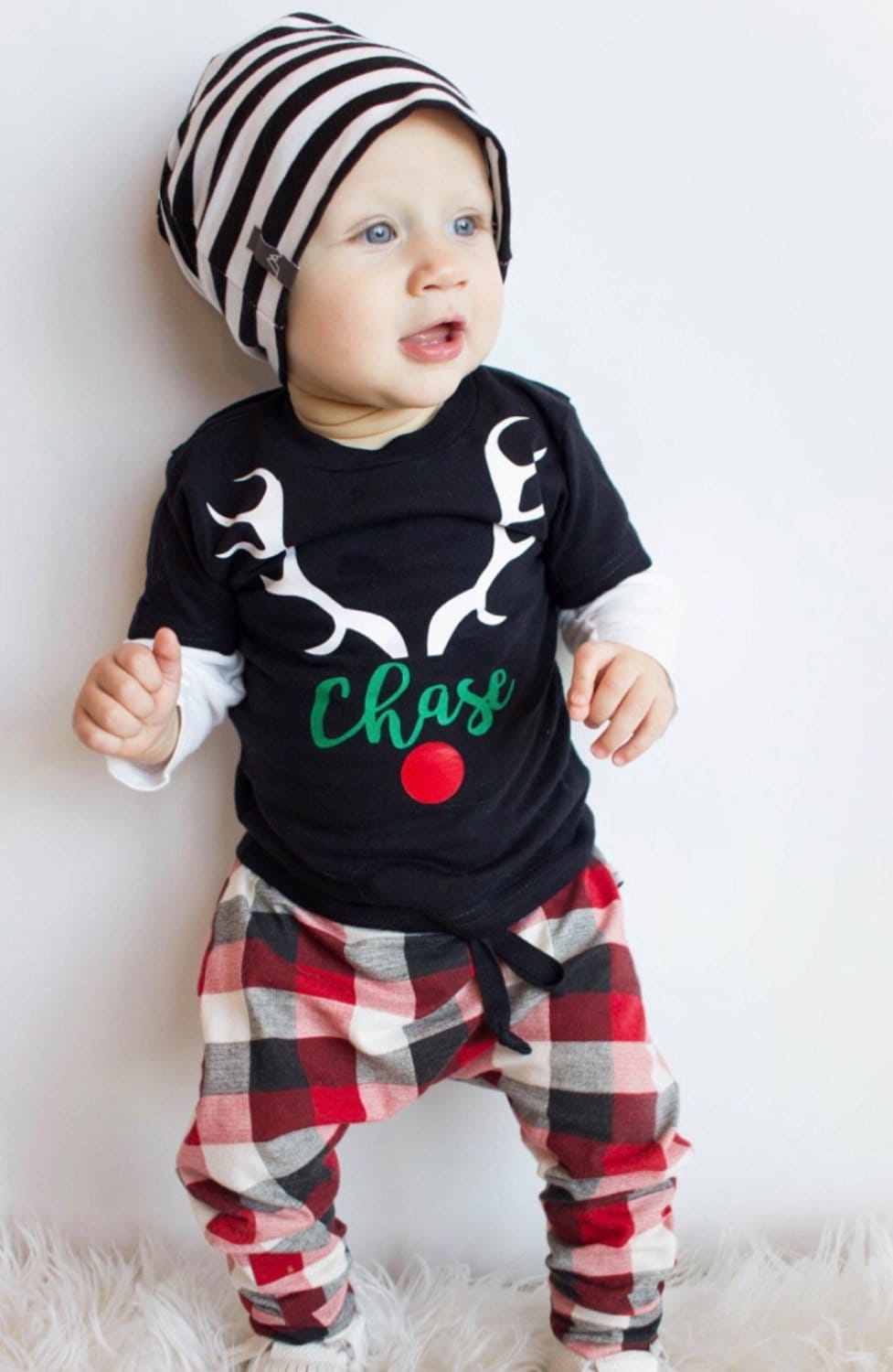 Personalized Christmas Reindeer Boy Shirt