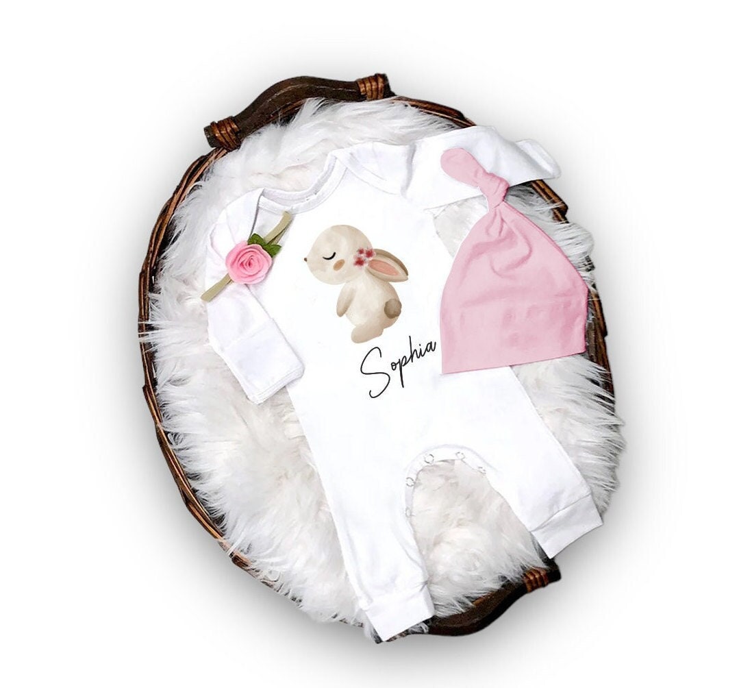 Bunny Newborn Girl Coming Home Outfit, Baby Girl Clothes, Boho Baby Girl Outfit, Baby Shower Gift, Spring Baby Outfit, Mama Bijou