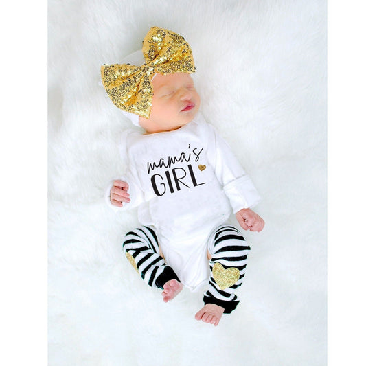 Mama's Girl Newborn Outfit: Sequin Bow, Personalized Take Home Set