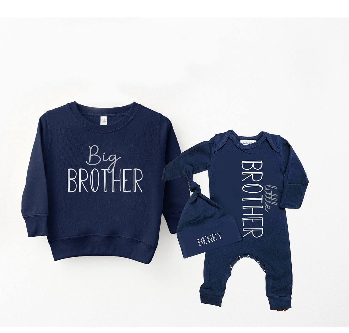 Personalized Newborn Boy Romper Set: Navy Cotton Take Home Outfit