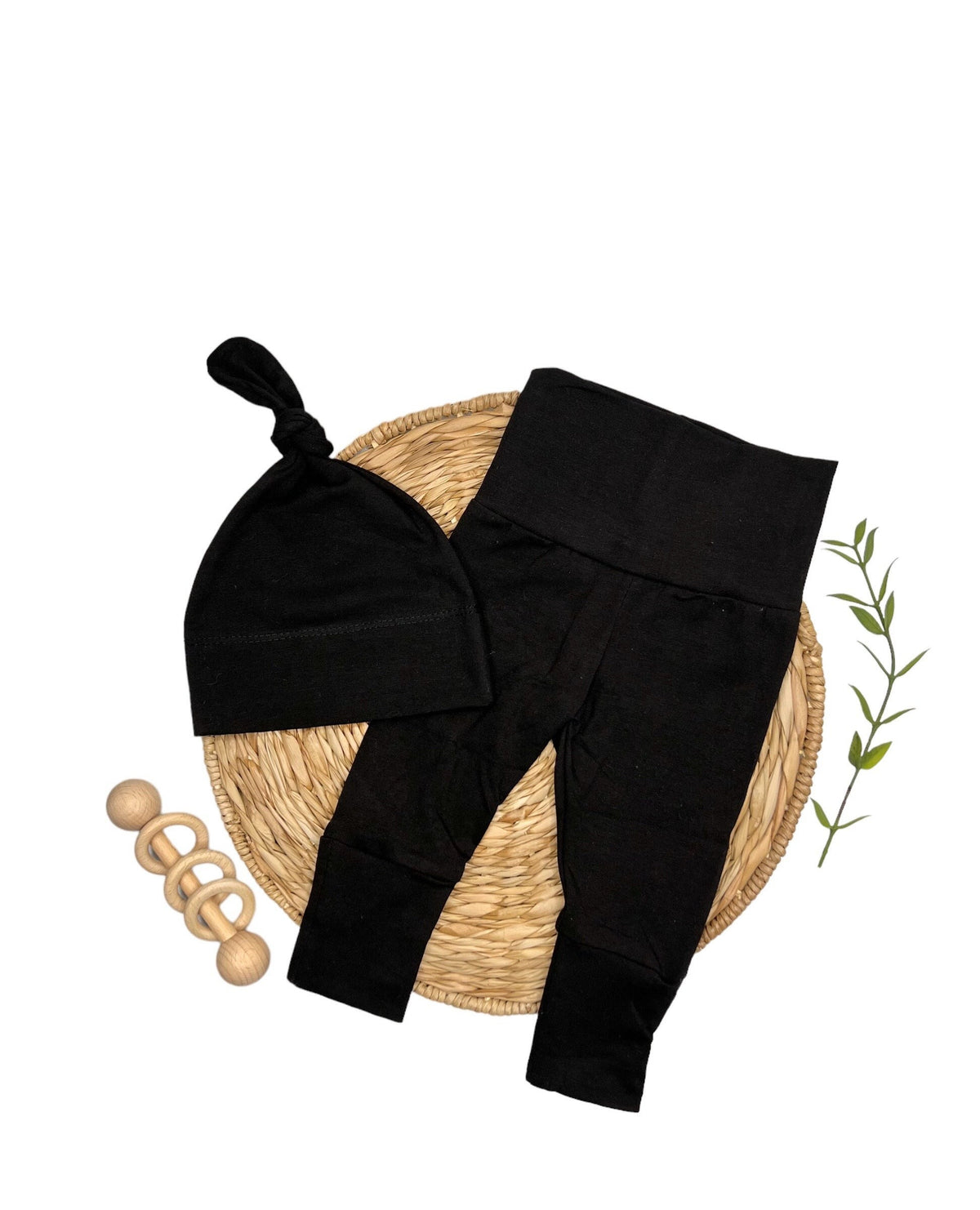 Black Newborn Cotton Pants with Fold Over Foot Cuffs