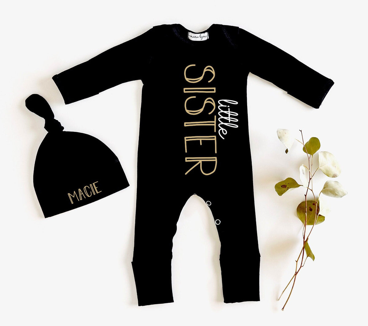 Modern Black Sibling Outfit: Big Brother/Sister Shirt, Little Brother/Sister Romper