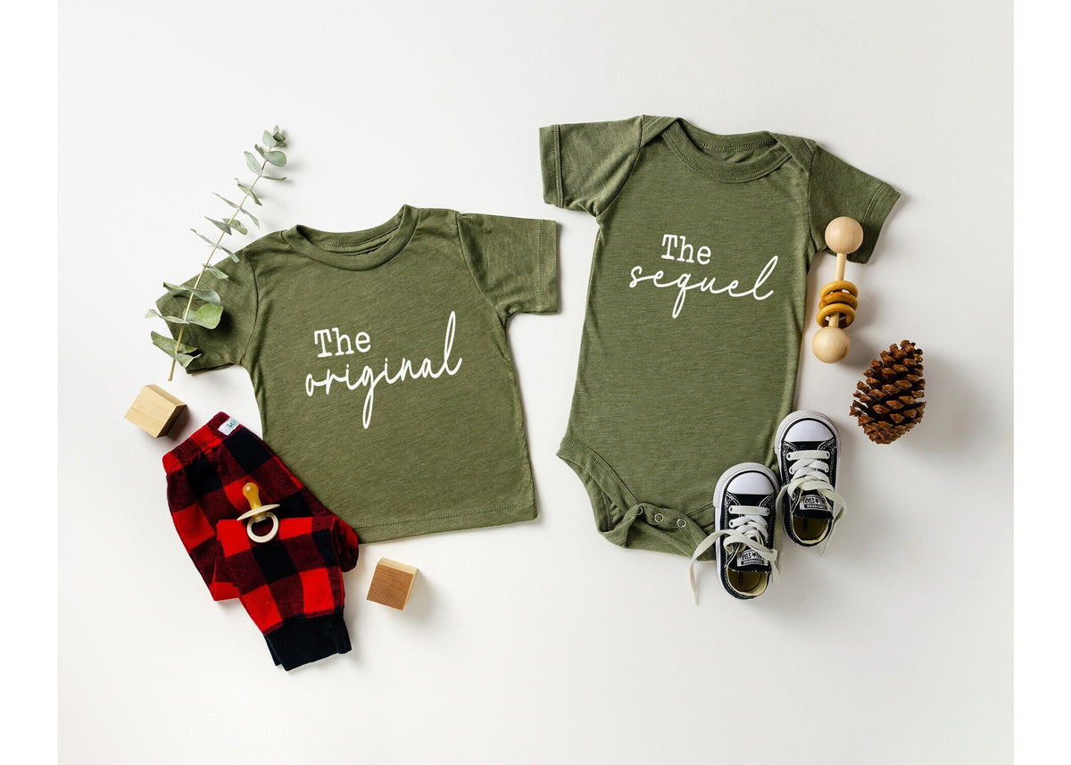 Sibling Matching Shirt Set: Triblend Baby Bodysuit & Toddler Tee