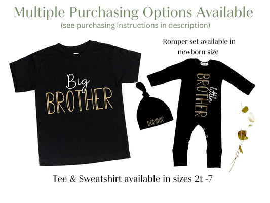 Modern Black Sibling Outfit: Big Brother/Sister Shirt, Little Brother/Sister Romper