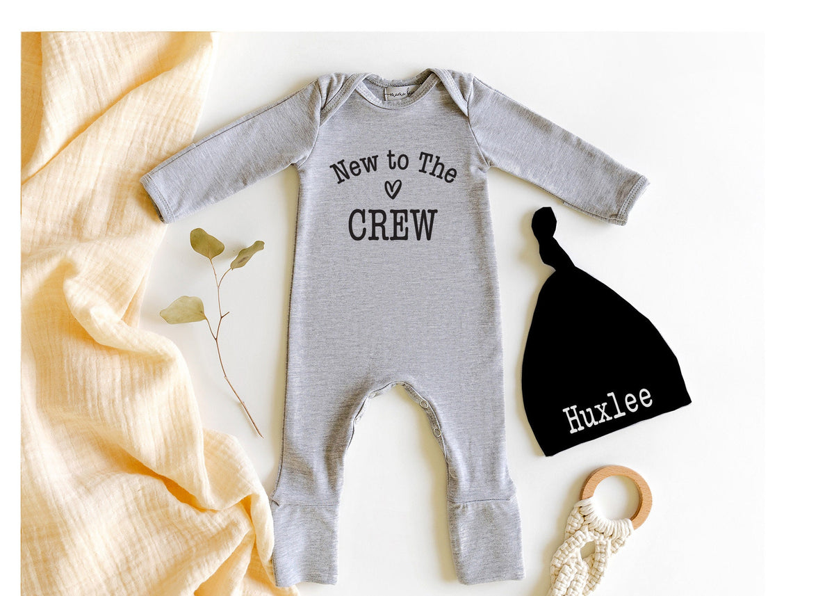 Personalized Newborn Romper Set: "New to the Crew" Cream Cotton Outfit
